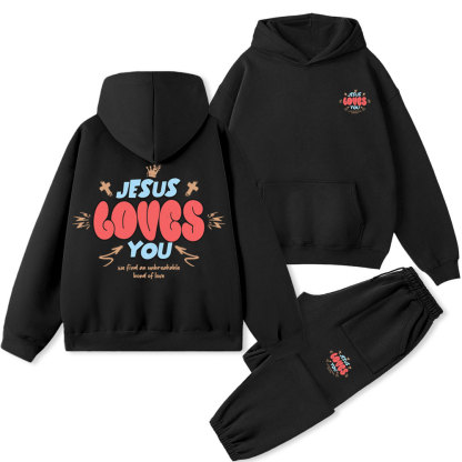 Jesus Loves You Christian Premium Matching Fleece Hoodie Set