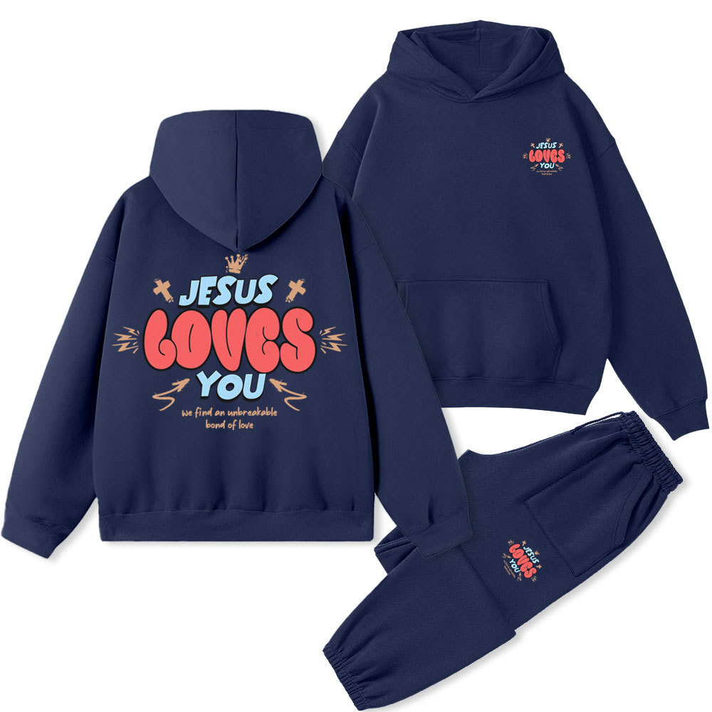 Jesus Loves You Christian Premium Matching Fleece Hoodie Set