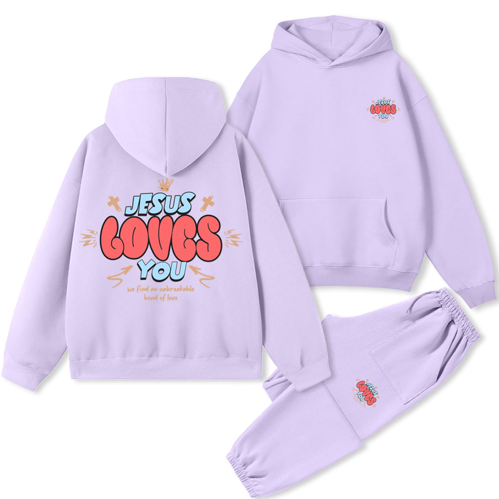 Jesus Loves You Christian Premium Matching Fleece Hoodie Set