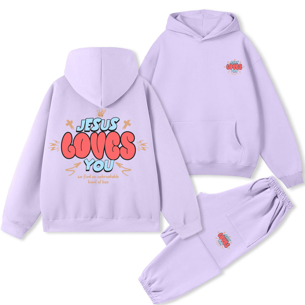 Jesus Loves You Christian Premium Matching Fleece Hoodie Set