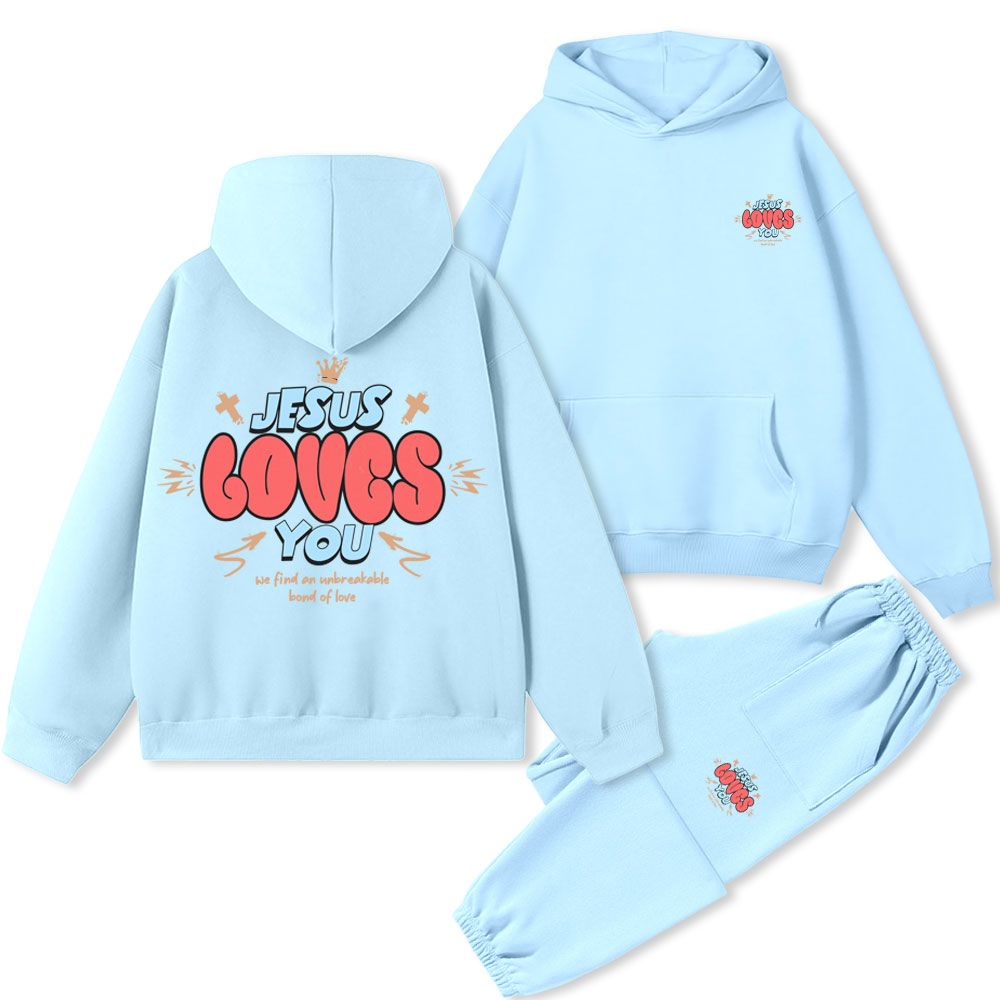 Jesus Loves You Christian Premium Matching Fleece Hoodie Set