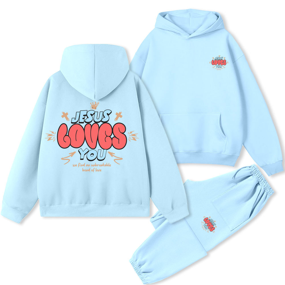 Jesus Loves You Christian Premium Matching Fleece Hoodie Set