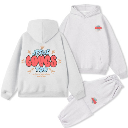 Jesus Loves You Christian Premium Matching Fleece Hoodie Set