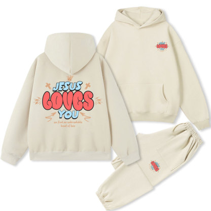 Jesus Loves You Christian Premium Matching Fleece Hoodie Set