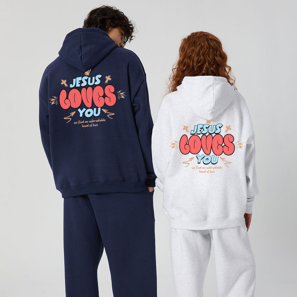 Jesus Loves You Christian Premium Matching Fleece Hoodie Set