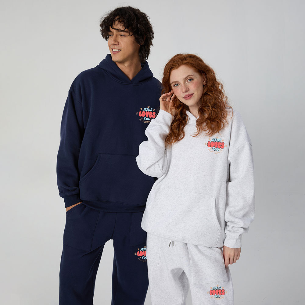 Jesus Loves You Christian Premium Matching Fleece Hoodie Set