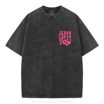 Jesus Loves You Christian Puff Printed Washed T-Shirt