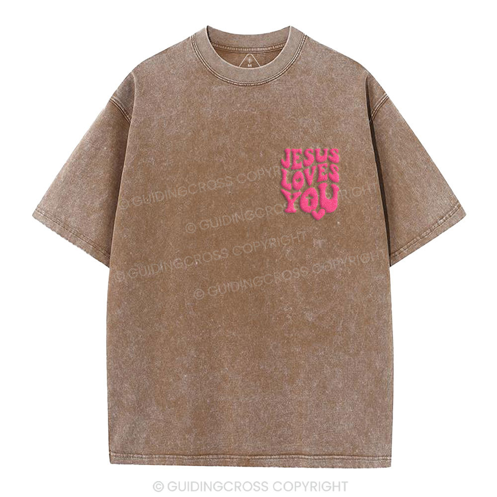 Jesus Loves You Christian Puff Printed Washed T-Shirt