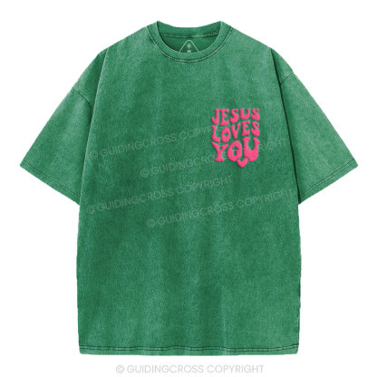 Jesus Loves You Christian Puff Printed Washed T-Shirt