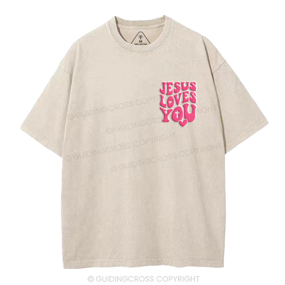 Jesus Loves You Christian Puff Printed Washed T-Shirt