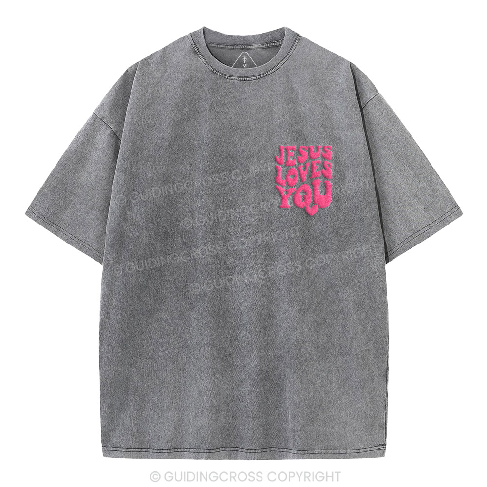 Jesus Loves You Christian Puff Printed Washed T-Shirt