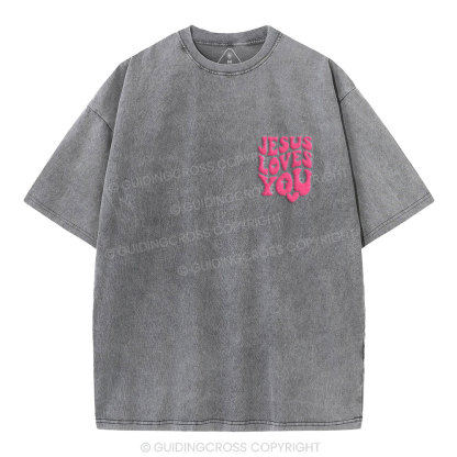 Jesus Loves You Christian Puff Printed Washed T-Shirt