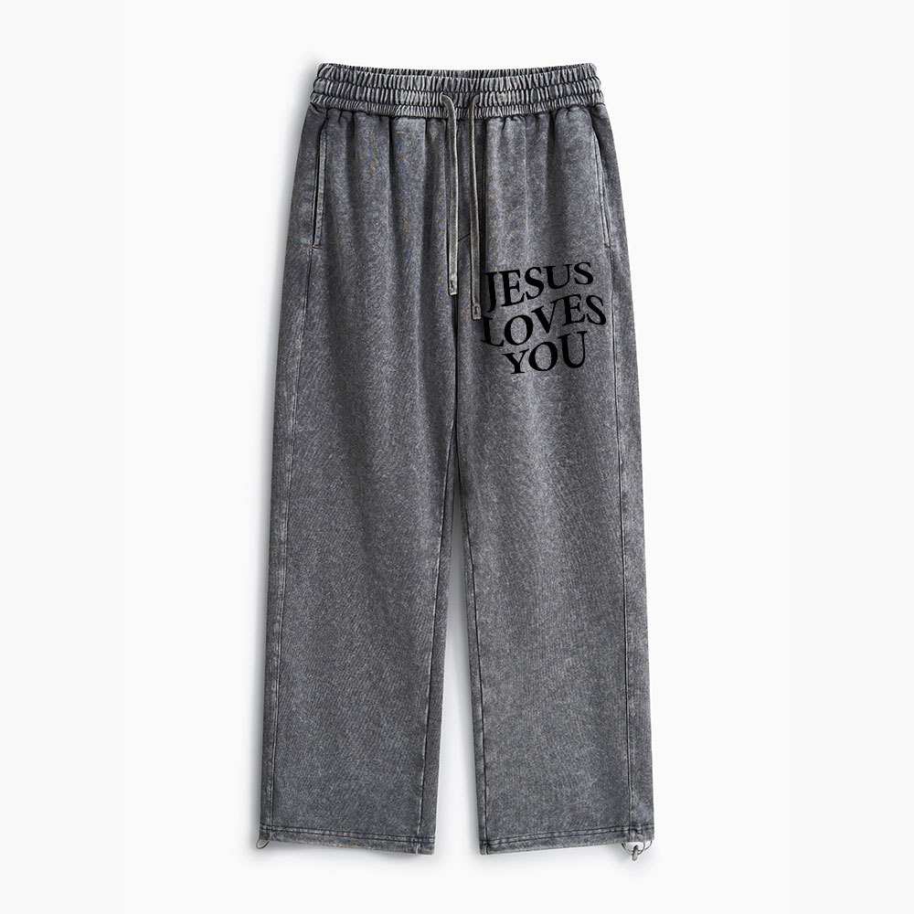 Jesus Loves You Christian Washed Sweatpants