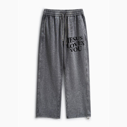 Jesus Loves You Christian Washed Sweatpants
