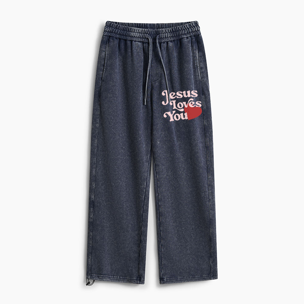 Jesus Loves You Christian Washed Sweatpants