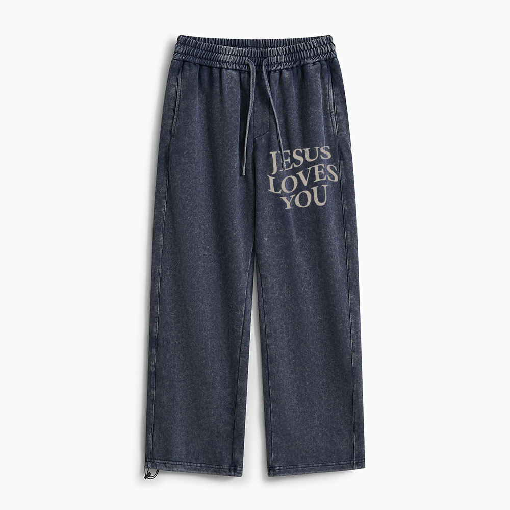 Jesus Loves You Christian Washed Sweatpants