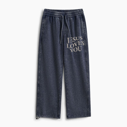 Jesus Loves You Christian Washed Sweatpants
