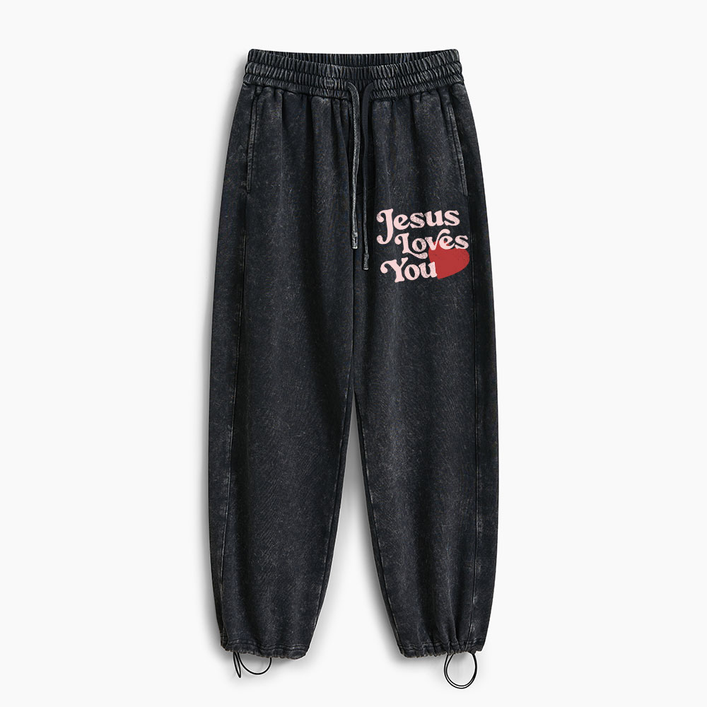 Jesus Loves You Christian Washed Sweatpants