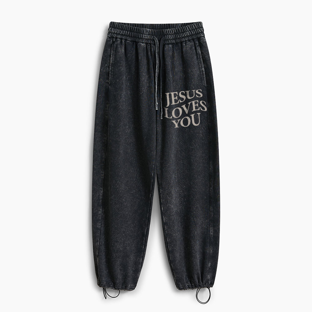 Jesus Loves You Christian Washed Sweatpants