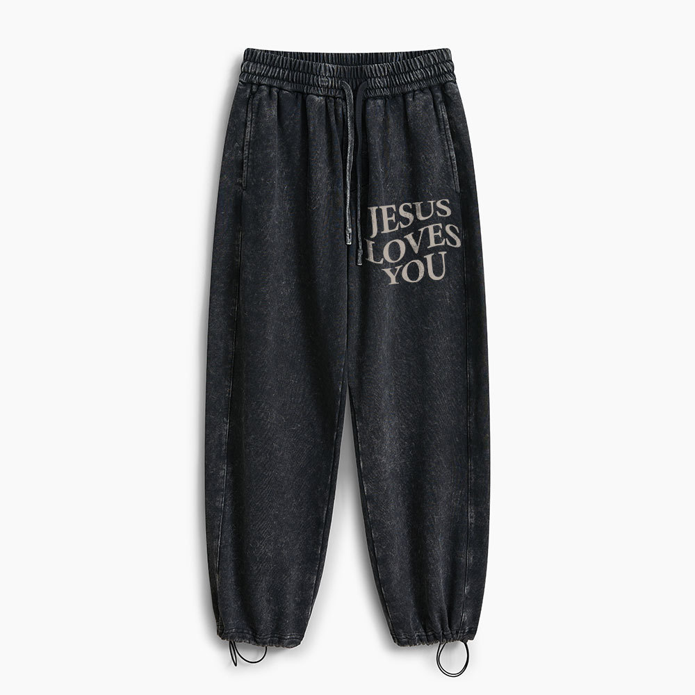 Jesus Loves You Christian Washed Sweatpants