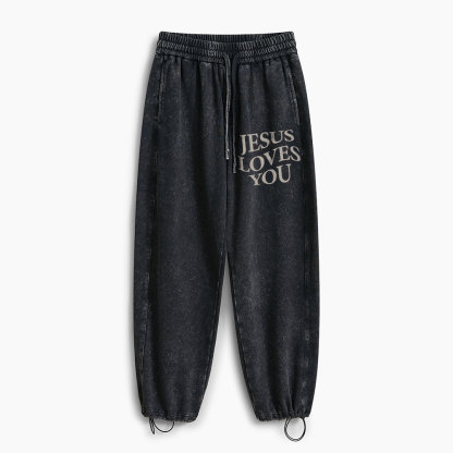 Jesus Loves You Christian Washed Sweatpants