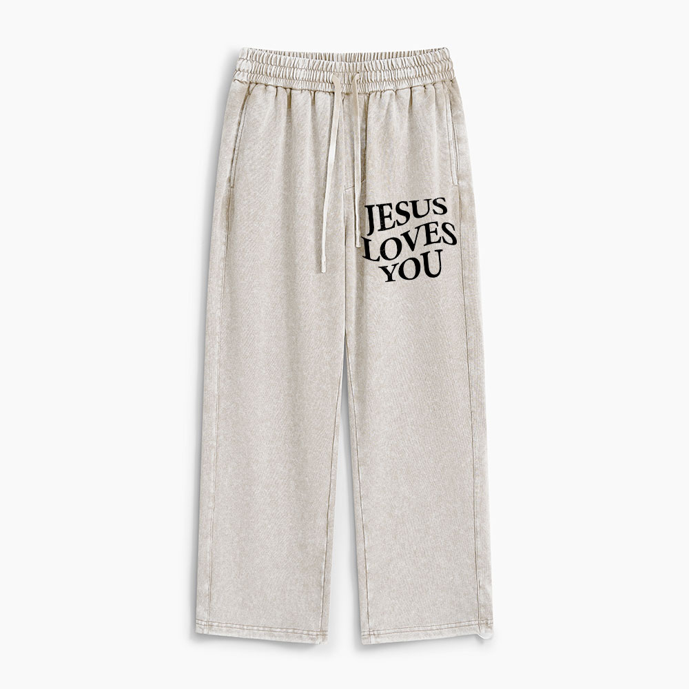 Jesus Loves You Christian Washed Sweatpants