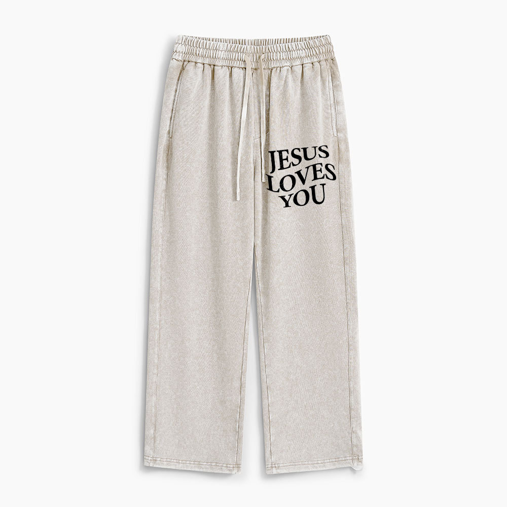 Jesus Loves You Christian Washed Sweatpants