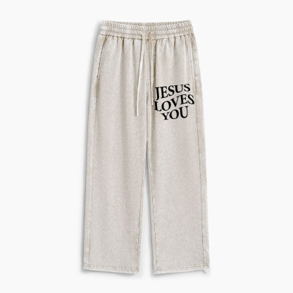 Jesus Loves You Christian Washed Sweatpants