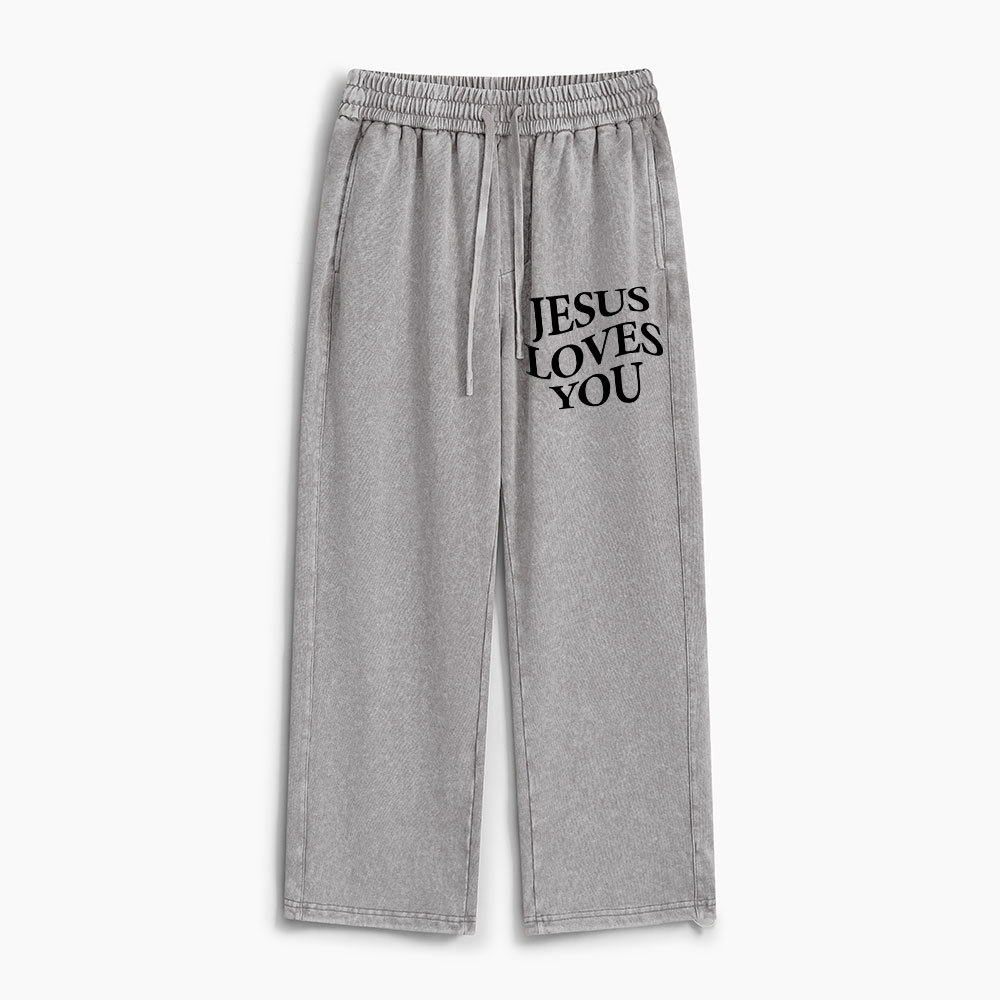 Jesus Loves You Christian Washed Sweatpants