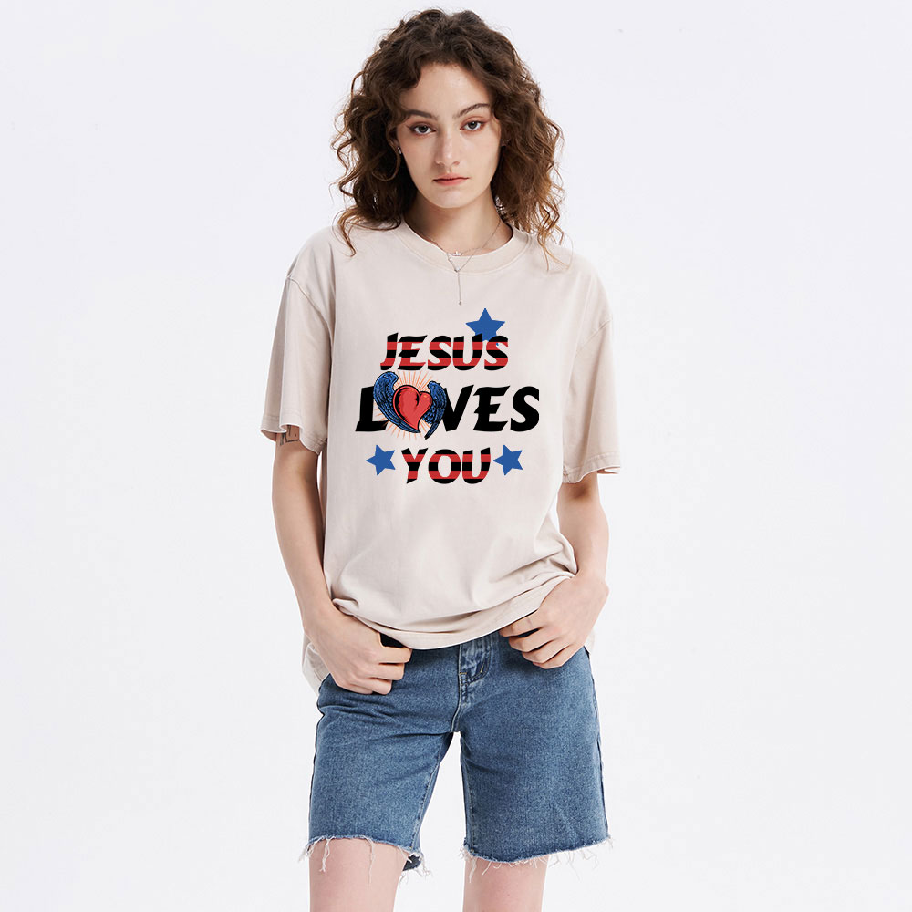 Jesus Loves You Christian Washed T-Shirt