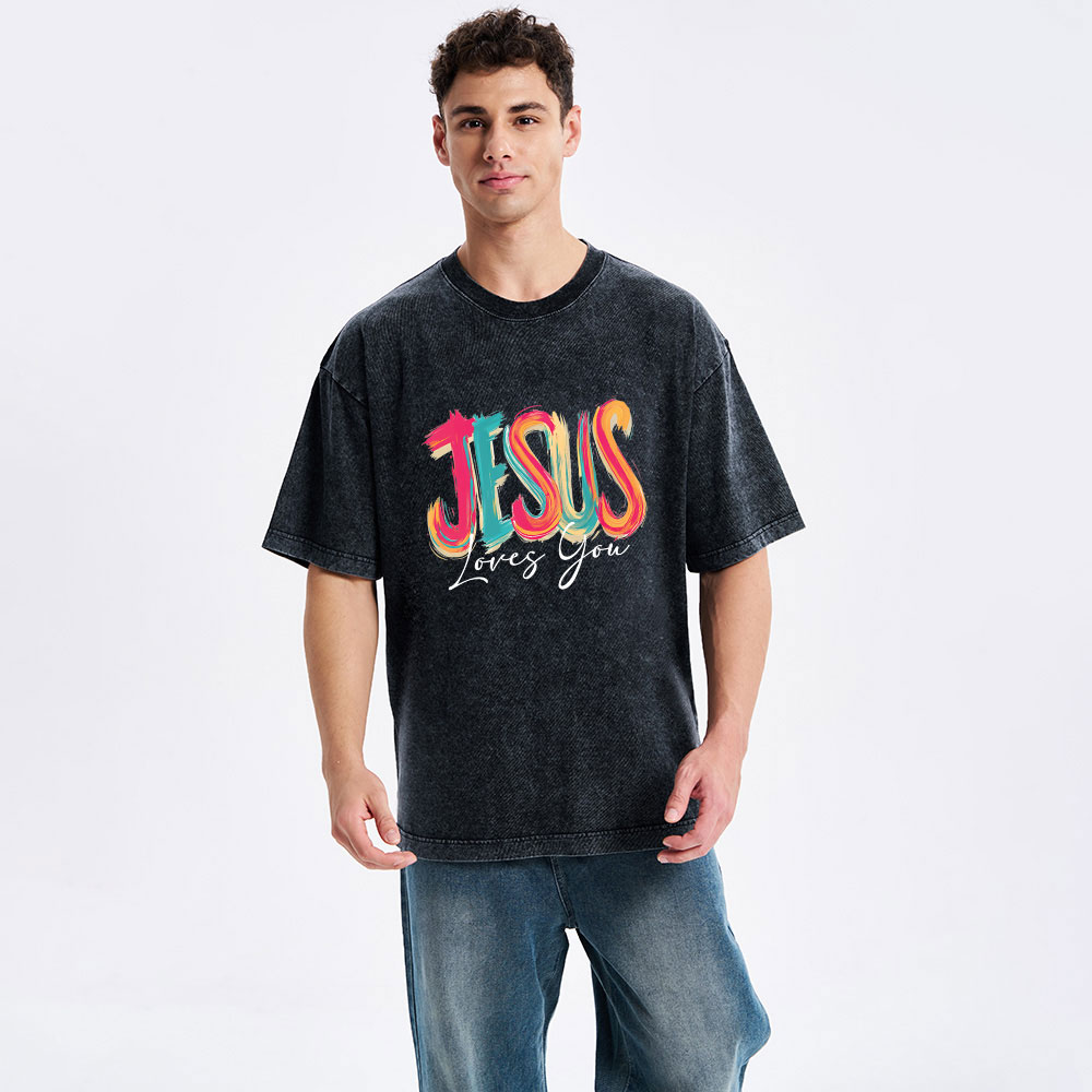 Jesus Loves You Christian Washed T-Shirt