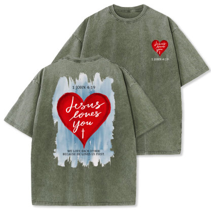 Jesus Loves You Christian Washed T-Shirt