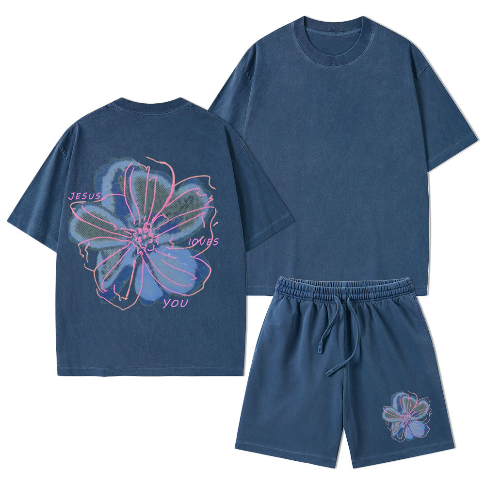 Jesus Loves You Christian Washed T-Shirt & Shorts