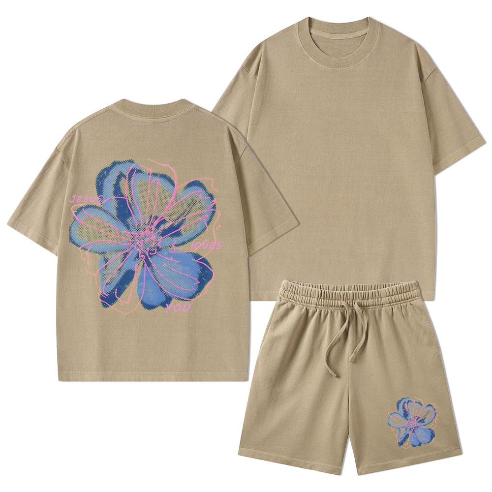 Jesus Loves You Christian Washed T-Shirt & Shorts