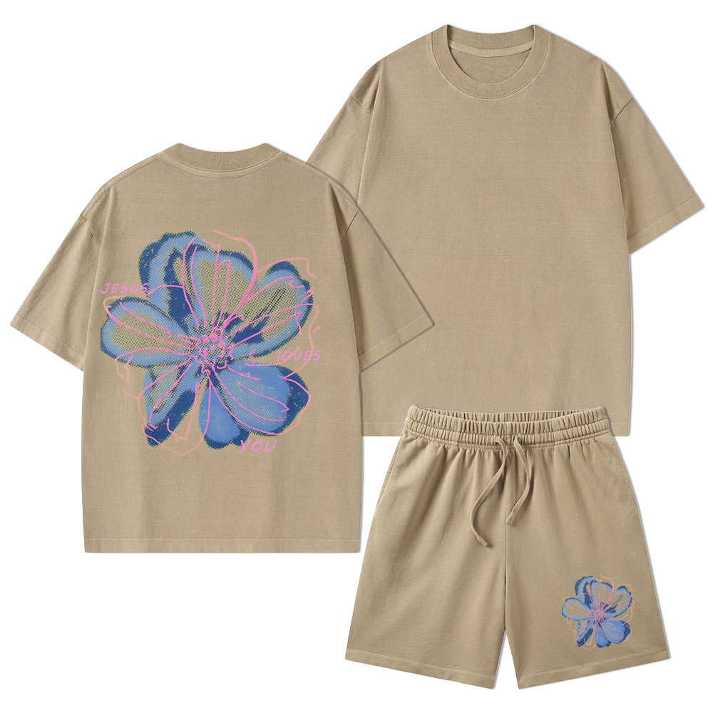 Jesus Loves You Christian Washed T-Shirt & Shorts