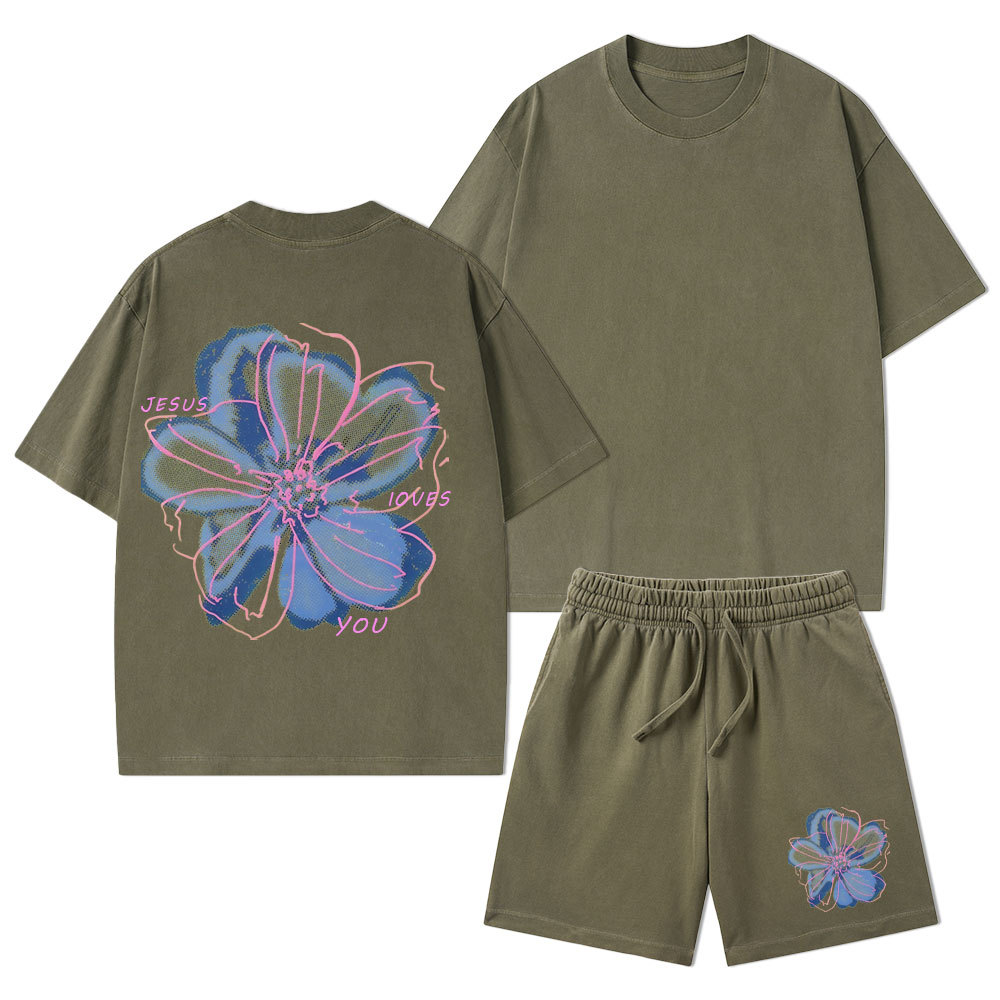 Jesus Loves You Christian Washed T-Shirt & Shorts