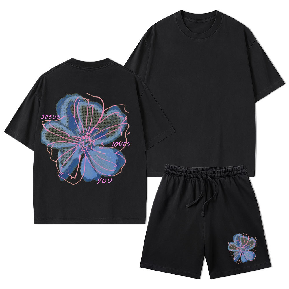 Jesus Loves You Christian Washed T-Shirt & Shorts