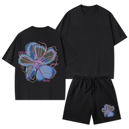 Jesus Loves You Christian Washed T-Shirt & Shorts