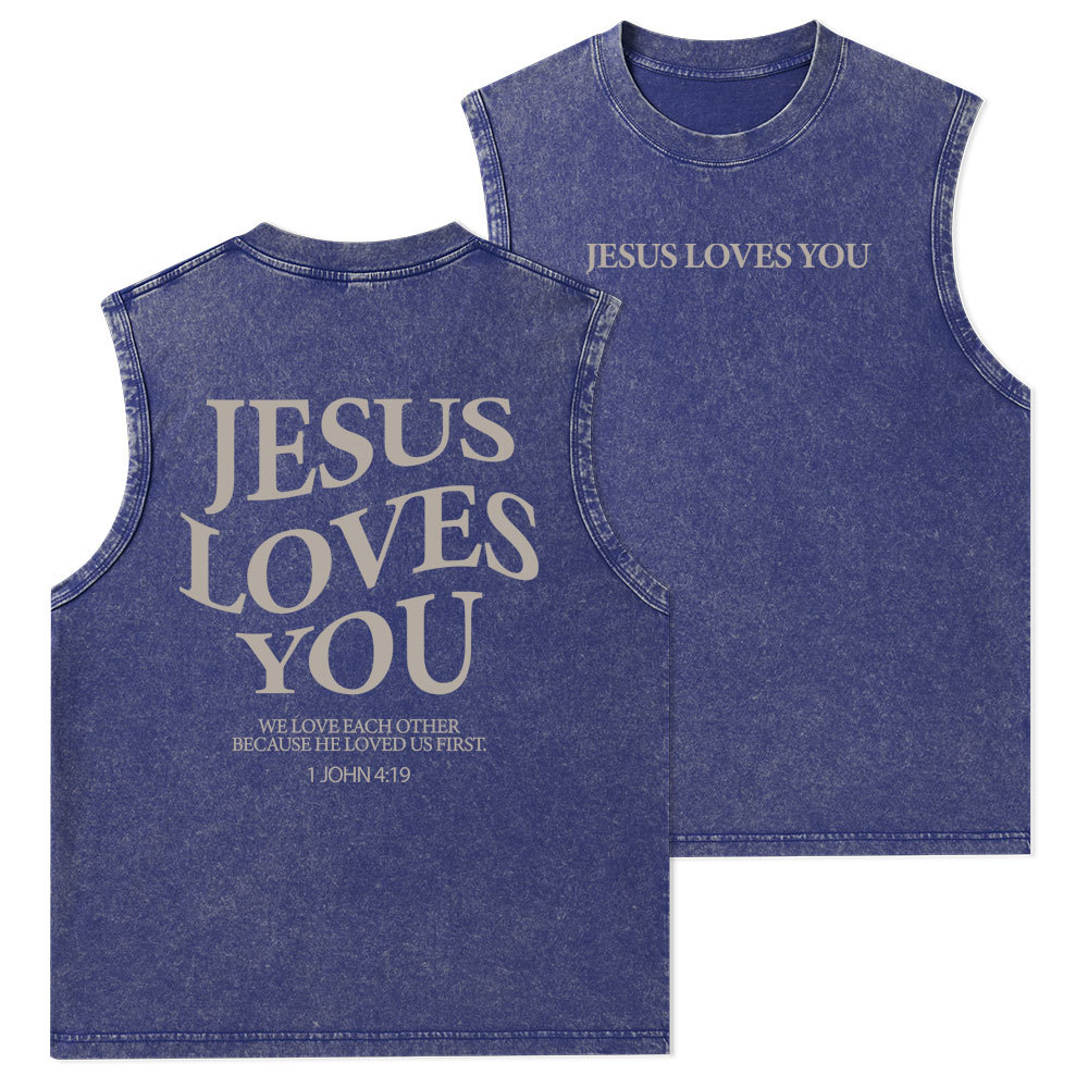 Jesus Loves You Christian Washed Tank Top