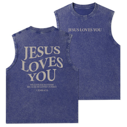 Jesus Loves You Christian Washed Tank Top