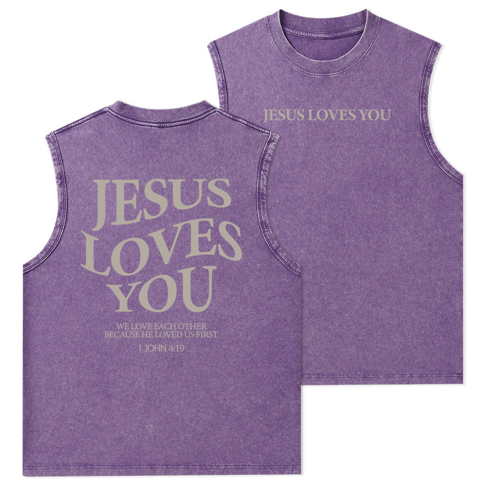 Jesus Loves You Christian Washed Tank Top