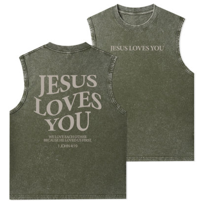 Jesus Loves You Christian Washed Tank Top