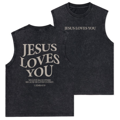 Jesus Loves You Christian Washed Tank Top