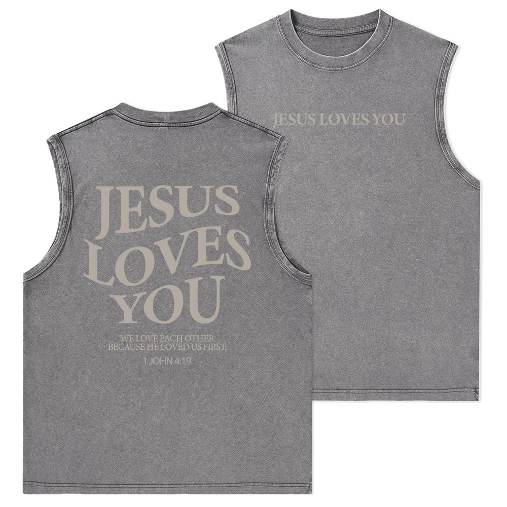 Jesus Loves You Christian Washed Tank Top