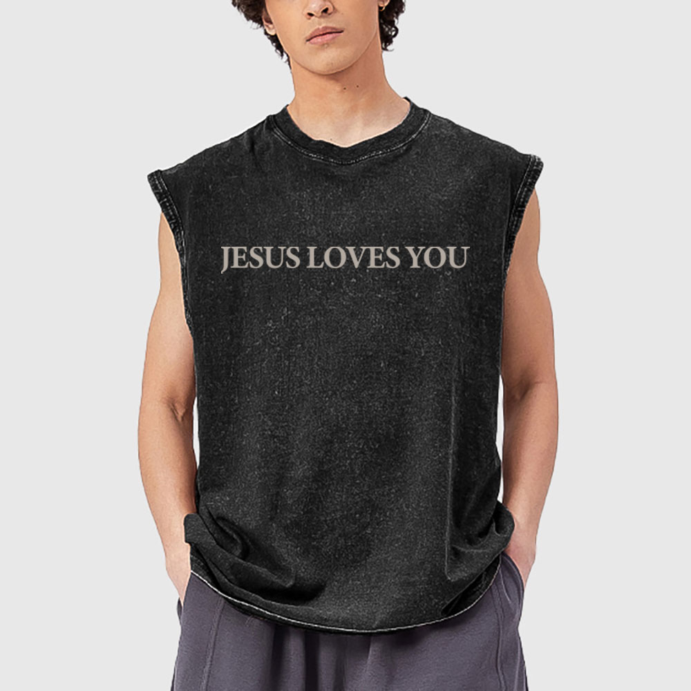 Jesus Loves You Christian Washed Tank Top