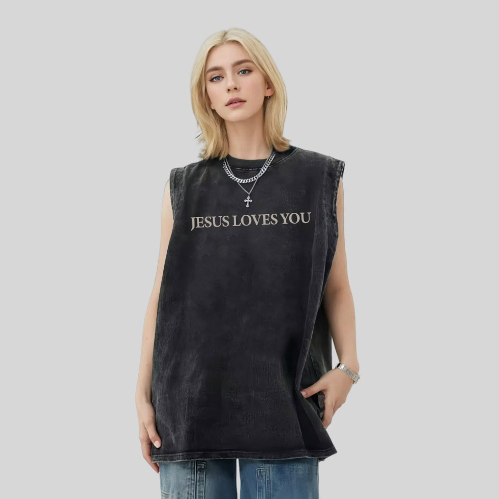 Jesus Loves You Christian Washed Tank Top