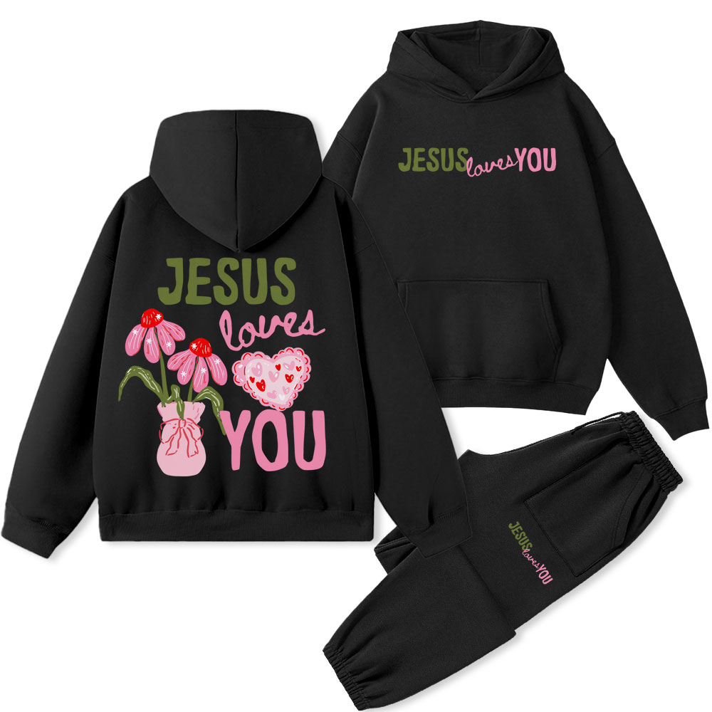 Jesus Loves You Chrsitian Premium Fleece Hoodie Set