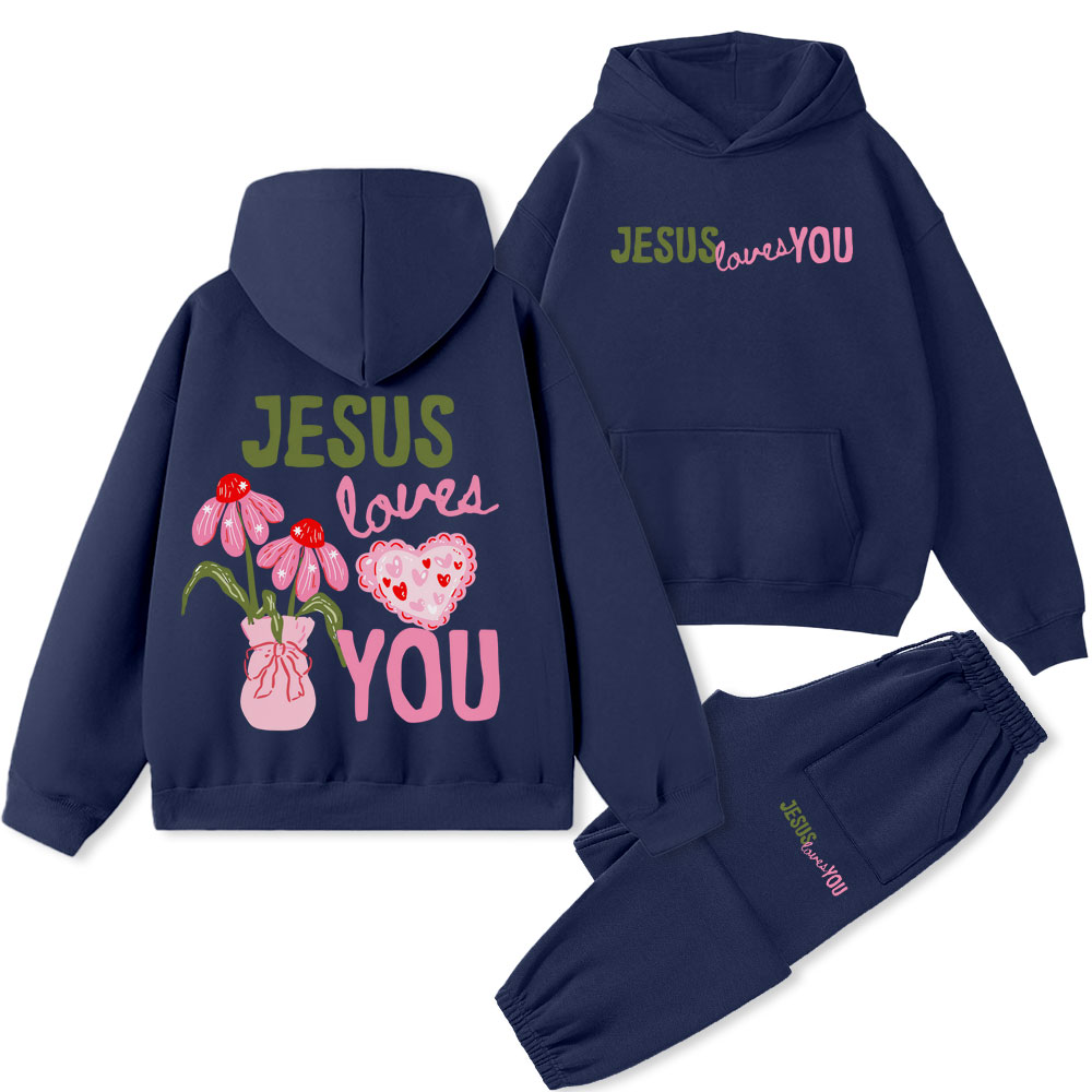 Jesus Loves You Chrsitian Premium Fleece Hoodie Set