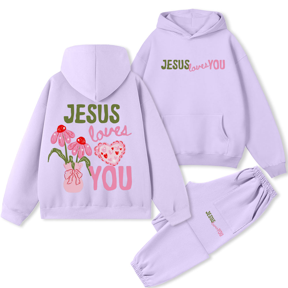 Jesus Loves You Chrsitian Premium Fleece Hoodie Set