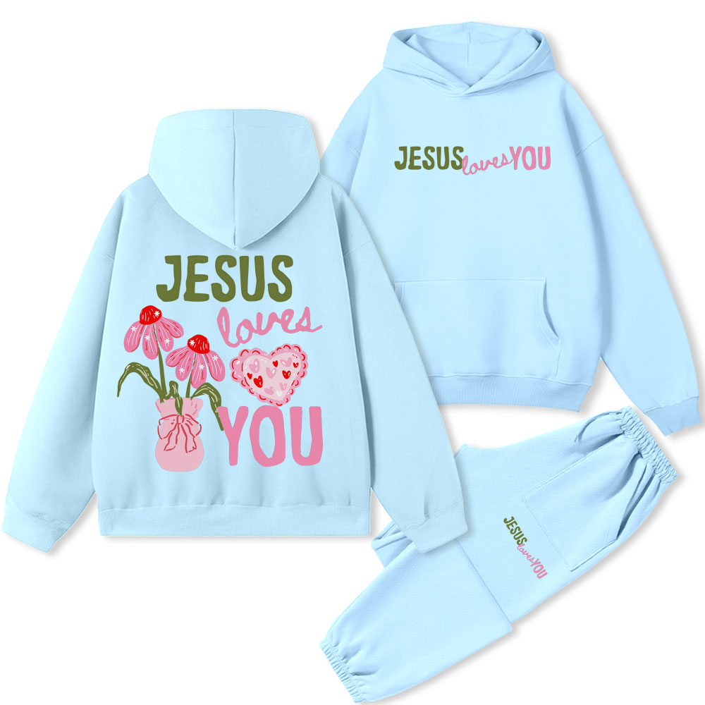 Jesus Loves You Chrsitian Premium Fleece Hoodie Set